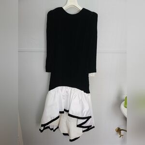 Black Velvet Evening Dress *size 12* white bow in back, V-back
